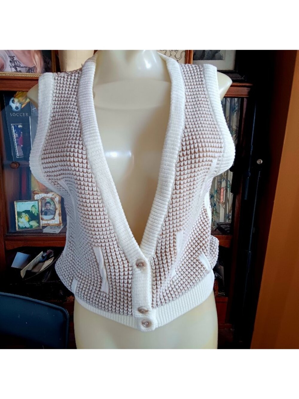 True Vintage Small Knit Cardigan Sleeveless Textured Vest 1990's BLake Mom